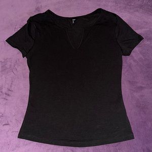 SHEIN Black Solid Notched Neckline Slim Tee, Size M, NWOT